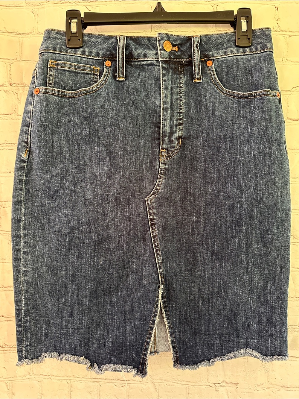 Madewell Classic Denim 5 pocket Pencil Skirt with Front Slit Blue